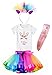 Doctor Unicorn Birthday Girls Outfit Set Tutu Skirt, Unicorn Shirt, Headband, Hair Bow & Satin Sash (Rainbow Tutu/White Unicorn Flower Tshirt, 6-7 Years)