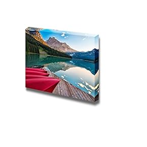 Canvas Prints Wall Art -The Sun Lights The Distant Mountain at Emerald Lake from The Canoe Rental Dock| Modern Home Deoration/Wall Art Giclee Printing Wrapped Canvas Art Ready to Hang - 12" x 18"