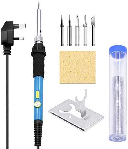 Soldering Iron Kit with Solder, SREMTCH Electronics Soldering Iron 60w Adjustable Temperature Soldering, Iron Gun Kit Welding Tool with 5 Replaceable Iron Tips, 1 Solder Wire, 1 Solder Iron Stand