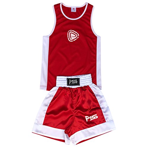 Kids Boxing Shorts & Top Set 2 Pieces Satin Fabric 3 to 14 Years (Red, 7-8 Years)