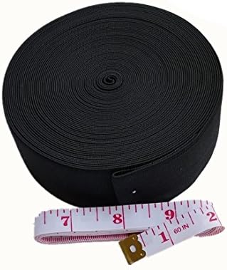 Kcxsy 1.5 Inches x 11 Yard Black Elastic Spool Band with 60 inches Soft Tape Measure