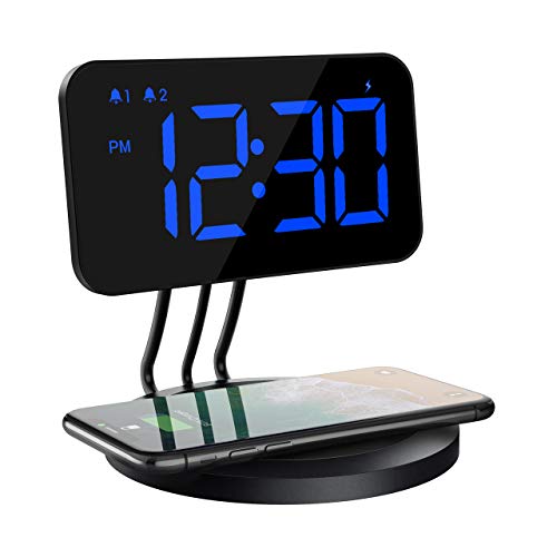 Alarm Clocks for Bedrooms, Mpow 4.7 inch Digital Clock with Wireless Charger, Compatible with Most Qi-Charging Enabled Devices, Dual Alarm Clock,Snooze Button, Adjustable Dimmer and Volume