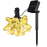 Zeso Waterproof 30 LED Solar String Lights (15 Water Drop and 15 Crystal), 20-Feet, Yellow