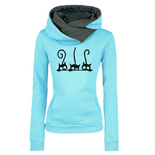 YANG-YI Women Long Sleeve Hoodie Sweatshirt Sweater Hooded Cotton Coat Pullover Blouse (L, 5-Light Blue)