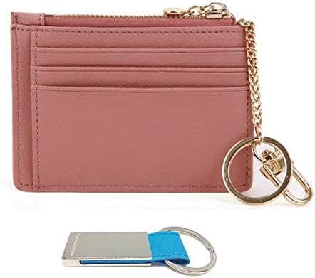 T&amp;D Women's Genuine Leather Slim Credit Card Keychain Wallet (Indi Pink)
