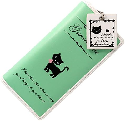 Novias Fashion Women Bifold PU Leather Cute Cat Purse Wallet Clutch Card Holder Christmas Gift(Light Green)