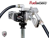 Fuelworks 10305708A 12V 15GPM Fuel Transfer Pump Kit with 14' Hose, Extensible Suction Tube and Manual Nozzle, Black