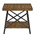 Emerald Home Furnishings Chandler Rustic Wood End Table with Solid Wood Top, Metal Base, and Open Storage Shelf, Pine Brown