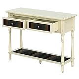 VASAGLE Console Table with 2 Large Colourful Drawers, Country Style Entryway Table with 1 Shelf, for Living Room, Dining Room, Hallway, Assembly Without Tools, Solid Wood Legs, Cream ULCT17WL