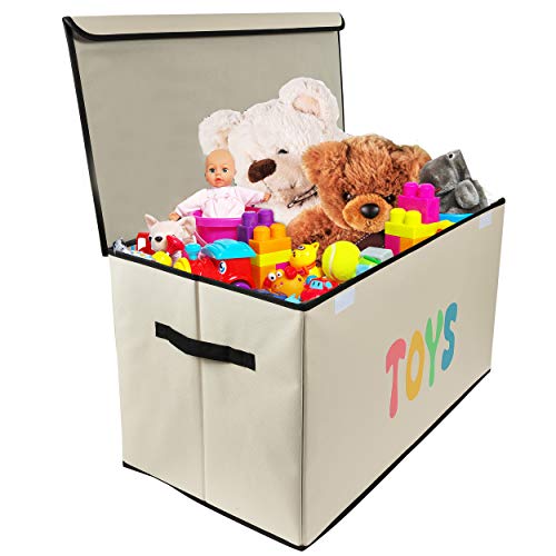 Woffit Toy Storage Organizer Chest for Kids & Living Room, Nursery, Playroom, Closet etc. - Extra Large Collapsible Toys Bin with Flip-top lid for Children & Dog Toys, Great Box for Boys and Girls
