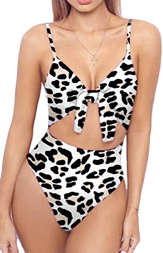 Womens Spaghetti Strap Tie Knot Front Cutout High Cut One Piece Swimsuit