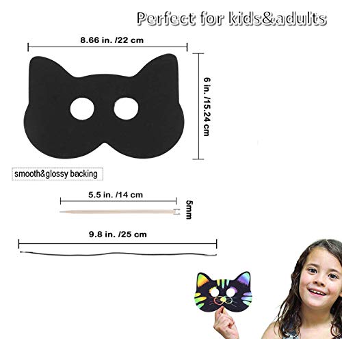 Fashionclubs Scratch Art Paper Rainbow Scratch Animal Masks,Owl Rabbit Tiger Wolf Bear Squirrel Fox Elk Elephant 36pcs Magic Scratch Paper Masks with Elastic Cords&Wooden Styluses for Kids Dress Up Costume Party Favors - Thumbnail 3