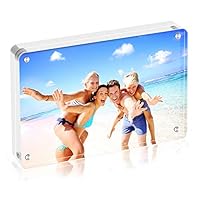 Sunnyac Acrylic Picture Fame, Magnetic Frameless Photo Frames with Round Corners, Classy Double Sided Freestanding Tabletop Frames for Display of Pictures, Photos, Specimens, Clear (3.5" x 5")