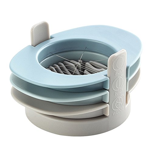 Egg Slicers Cutte, Sacow Stainless Steel 3 in 1 Hard Boiled Egg Slicer Cutter and Wedger with Built in Shell (Blue)