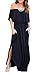 Oyanus Womens Off The Shoulder Ruffles Pockets Dress Side Split Maxi Dresses
