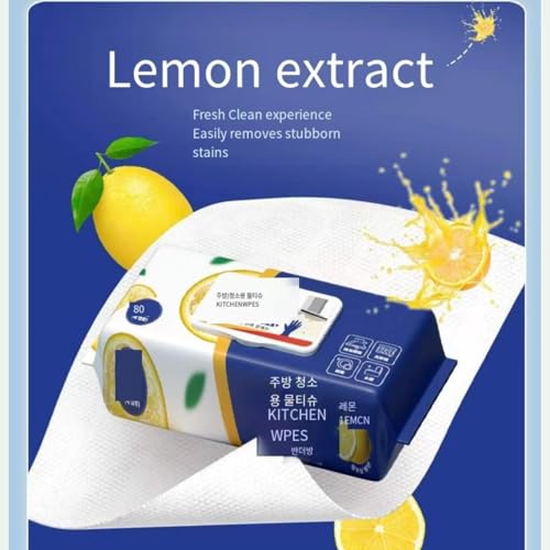 LBRYVTCE (2packs) Kitchen Wipes, 80 Count, Lemon Scented, Multi-Purpose Cleaning Wipes Absorbent and Disposable Cleaning Cloths. Safe on Skin and Multiple Surfaces.