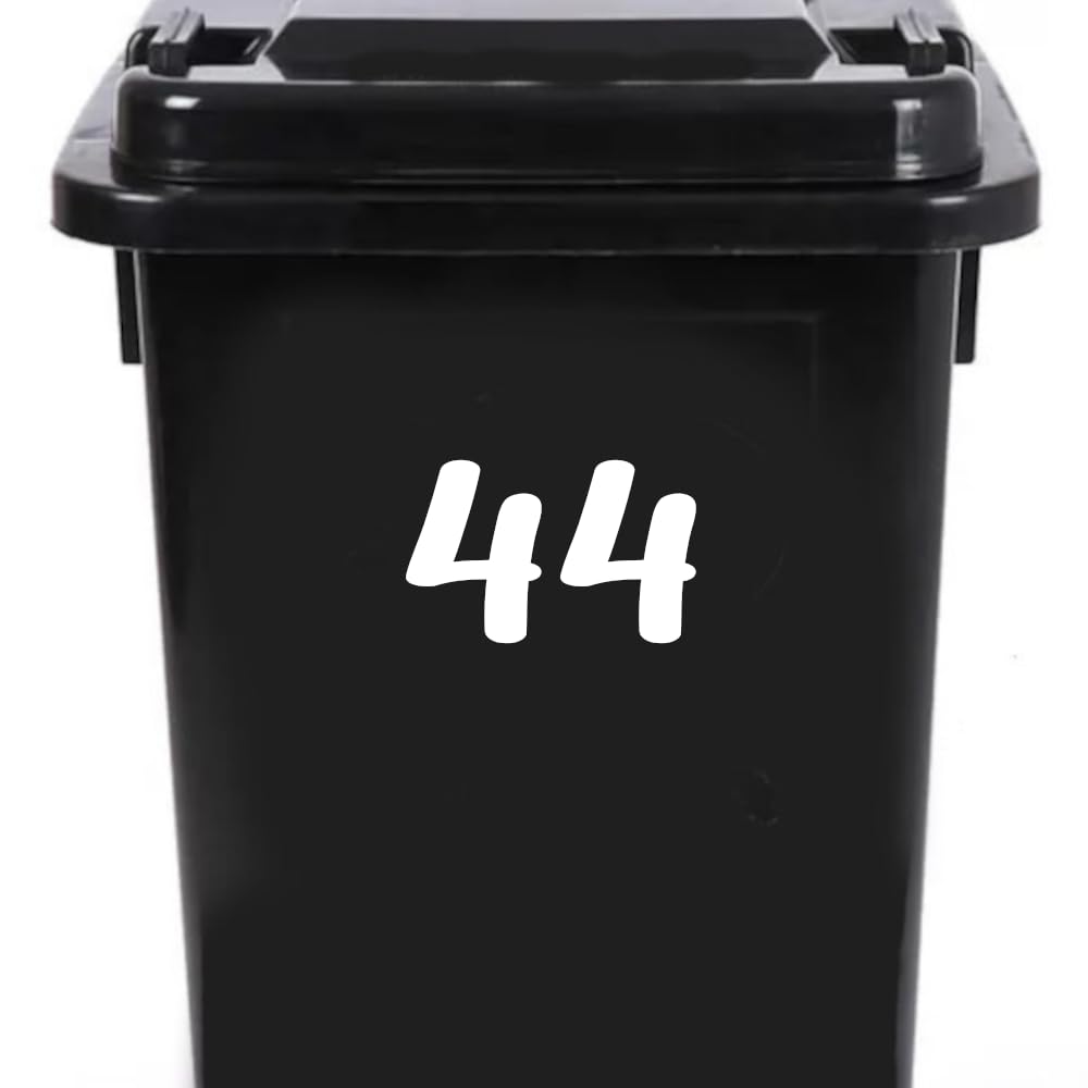 Pack of 4 House Number Wheelie Bin Stickers - Waterproof Decals - Easy-to-Apply - Recycling Boxes - Party Decorations (44)