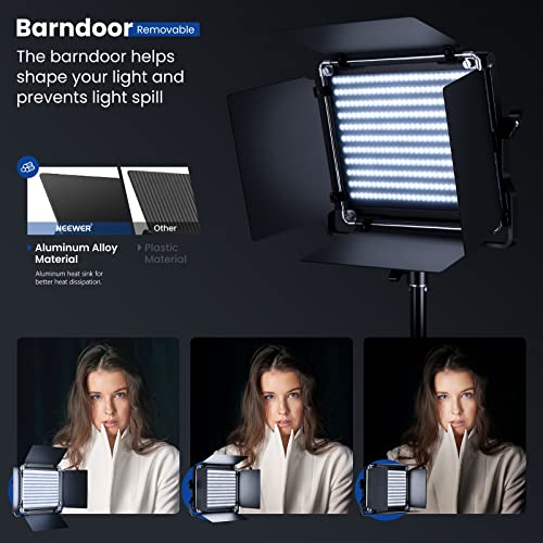 NEEWER 2 Pack BiColor 660 LED Video Luz y Soporte Kit: 3200-5600K CRI 96+ Dimmable Con U Bracket y Barndoor, (2) 75 Inches Soporte Para Fotografía de Estudio, Grabación de Vídeo (Negro)