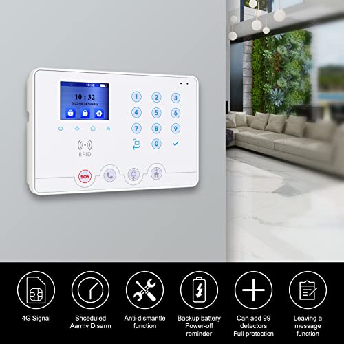 Wolf Guard WiFi and 4G Home Alarm System Set, Home Alarm System with Wireless Solar Outdoor Siren, Window and Door Sensor, Motion Sensor, RFID, Tuya App, German W4Q-W06