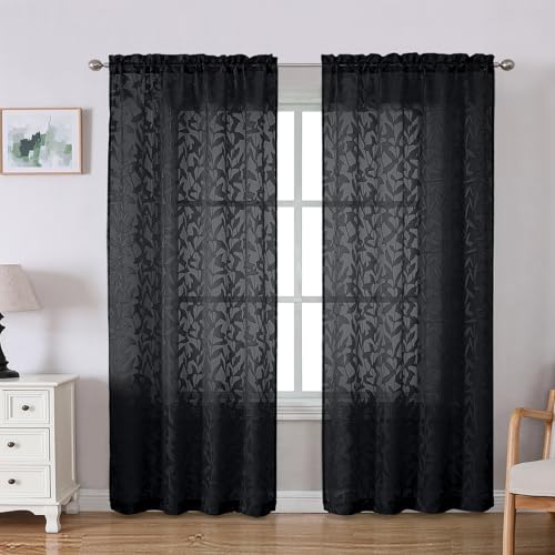 Lecloud Leia Black Sheer Curtains