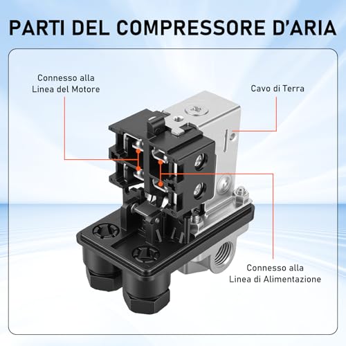 220V Air Compressor Pressure Switch, 4 Holes Compressor Control Valve with Safety Valve and Pressure Gauge, Quick Response, Precise Adjustment for Workshop or Factory