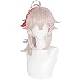 SL Platinum Pink Mixed Red Wig for Kazuha Cosplay Ponytail Wig Anime Fluffy Hair Wigs with Bangs + Cap