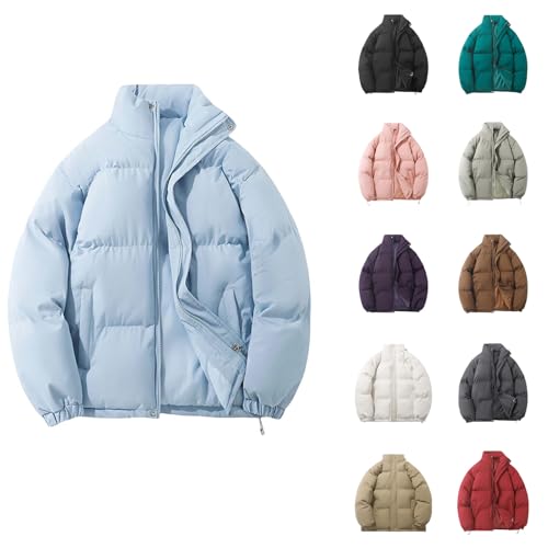 Angxiwan waterproof coat women Jackets for Women UK Winter Warm Ladies Coat Zip up Puffer Hoodless Stand Collar Waterproof Outwear Casual plain black hoodie womens waterproof jackets