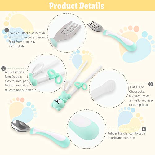 Training Helper Chopsticks Stainless Steel Spoon, Fork and Case Set for Children Kids