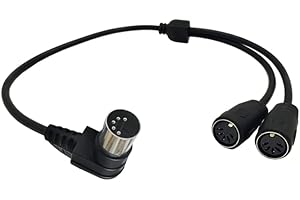 Seadream 1.64FT MIDI 5 Pin Right Angled Male to Dual 2 x DIN 5 Pin Female Extension Audio Cable - Compatible with MIDI Keyboa