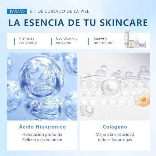 WEUD Skin Care Coreano 4 En 1 Kit, con 1 Crema Hidratante Niacinamida + 1 Crema para Cuello + 1 Serum Centella Asiatica + 1 Serum Péptidos Propóleo, Hidrata, Ilumina, Reduce Líneas Finas y Marcas de Acné