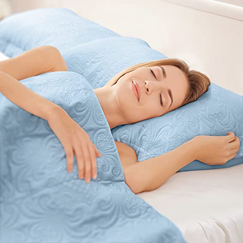 TAOCOCO Queen Quilt Set Spa Blue Bedspread,Lightweight Queen Bed Coverlet,Bed Decor Coverlet Set Comforter Bedding Cover for All Season-3 Pieces (Includes 1 Quilt, 2 Shams)