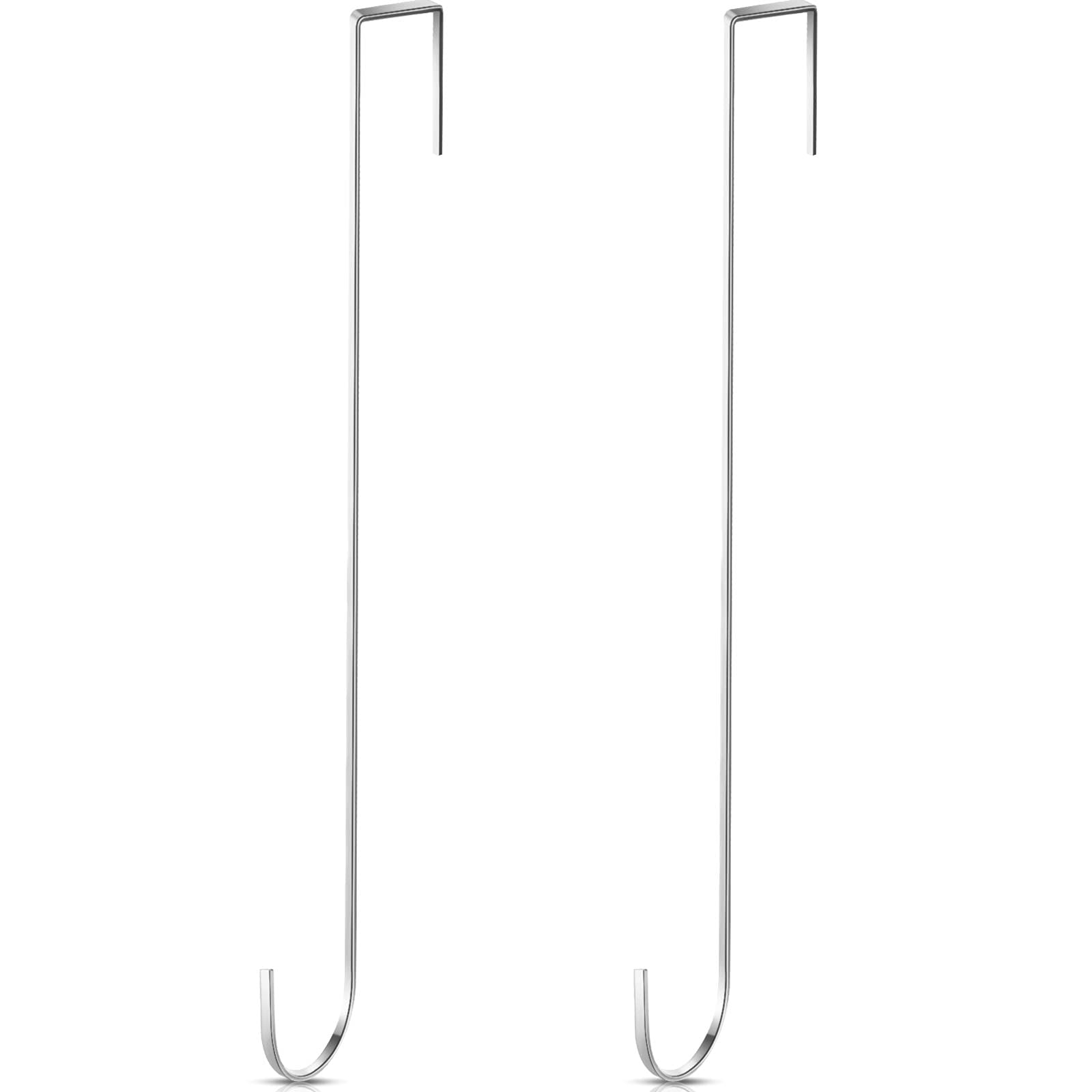 15 Inch Wreath Hanger Hooks Over Door Metal Hooks Practical Clothes Towel Hanger Hooks for Christmas Front Door Decorations (Silver,2 Pieces)