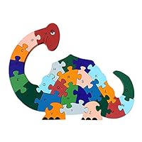 Queena Kids Wooden Building Jigsaw Puzzle 26 English Alphanumeric Numbers Children Educational Blocks Toys Preschool Educational Toy Dinosaur