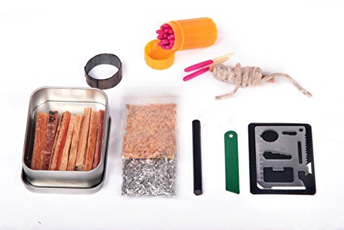 Kaeser Wilderness Supply Pocket Survival Tin Fatwood Sticks Chips Magnesium Water Proof Matches Ferro Rod