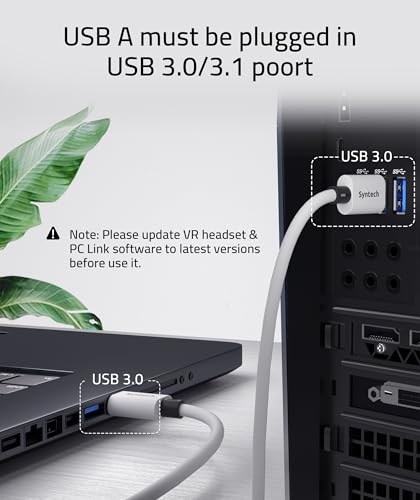 Syntech Link Cable 5m Compatible with Oculus/Meta Quest 3/Meta Quest 3S, Quest2/Pro/Pico 4/Ultra Accessories and PC/SteamVR, High Speed PC Data Transfer, USB 3.0 to USB C Cable for VR Headset