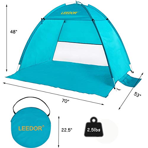 Leedor Sun Shelter Easy Setup Pop Up Beach Tent Portable Baby Canopy Quick Instant Automatic Sport Umbrella Sun Shade with 50+ UV Protection for Outdoor 3-4 Person