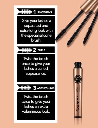 Triple Action Mascara Mit Silikonbürste. Mascara, 3-in-1, Volumen, Länge & Pflege, tubing mascara schwarz, Ohne Verklumpen, Wimperntusche Mit Arganöl