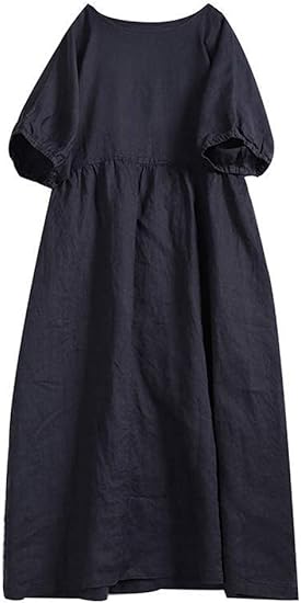 Amazon Co Jp リネンワンピース 半袖 ロングワンピース ミモレ丈 ナチュラル 大人可愛い カジュアル 体型カバー 着回し 服 ファッション小物