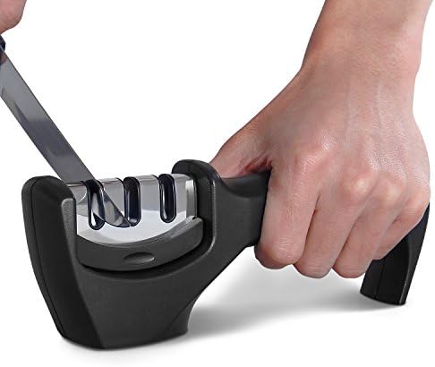 Professional Kitchen Knife Sharpener - 3-Stage Knife Sharpening Wheel System, Square Multifunctional Sharpener, Black