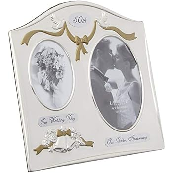 Lawrence Frames Satin Silver & Brass Plated 2 Opening Picture Frame - 50th Anniversary Design