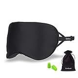 Kimkoo Silk Sleep Mask - Soft Eye Mask for Sleeping with Adjustable Strap&Ear Plugs,Blindfold,Eye Cover Blocks Out Light-Black