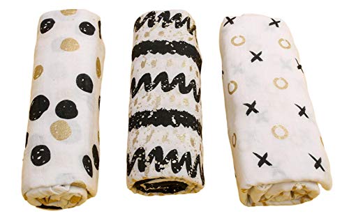 Funcho Children Muslin Squares Pack Swaddle Blanket (3 in a Pack) (Black & Gold)