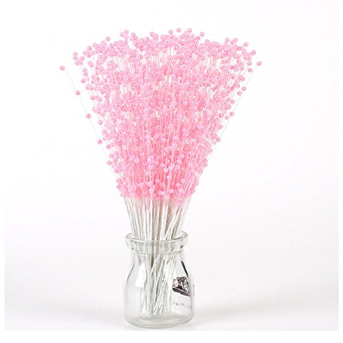 TXIN 100Pcs 4mm Artificial Pearl Sprays, Pearl Beaded Bridal Bouquets Pearl String Beads Garland Beads Wreath Wedding Decor (Pink) - Thumbnail 7