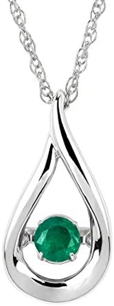 925 Sterling Silver & Gemstone Open Teardrop with Dancing Gemstone Inside Pendant Necklace with Rope Chain - 18”