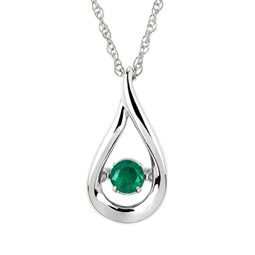 925 Sterling Silver & Gemstone Open Teardrop with Dancing Gemstone Inside Pendant Necklace with Rope Chain - 18”