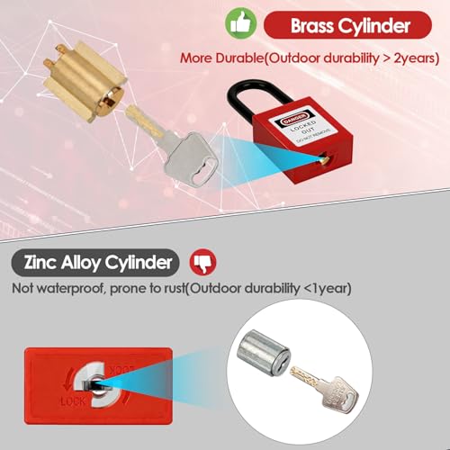 10 Pack Safety Lockout Padlocks with Keys, Lockout Padlocks with 2-Sided Labels and 10 Keys for Lock Out Tag Out Stations and Devices, Industrial, Electrical, Hydraulic and Pneumatic Applications(Red)