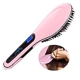 Ocathnon Magic Electric Hair Brush Faster Straightening Styling Comb Digital Anti Static Ceramic Hair Straightener Heating Hair Brush-Pink