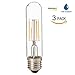 LED2020 LED T10 Filament Light Bulb, 120VAC, Soft White (2700K), 4.5W to Replace 60W Incandescent Bulbs, E26 Base, Dimmable, Clear Bulb, UL Certified, 3PACK