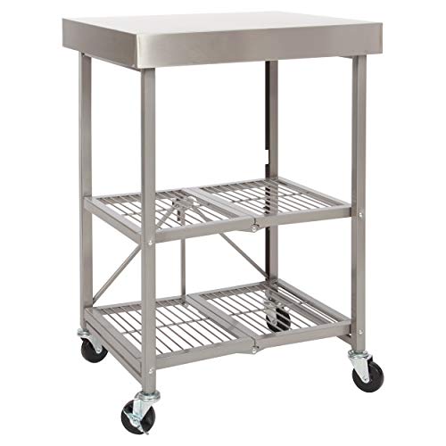 Origami Folding Kitchen Cart on Wheels | for Chefs Outdoor Coffee Wine and Food, Microwave Cart, Kitchen Island on Wheels, Rolling Cart, Kitchen Appliance & Utility Cart, Commercial-Grade Metal