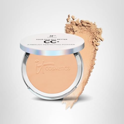 IT Cosmetics CC+ Airbrush Perfecting Powder Foundation (Medium) - Sheer to Full Coverage Pressed Powder, Blurring Pores & Dark Spots, Anti-Aging Face Makeup, Collagen & Niacinamide - 0.33 oz